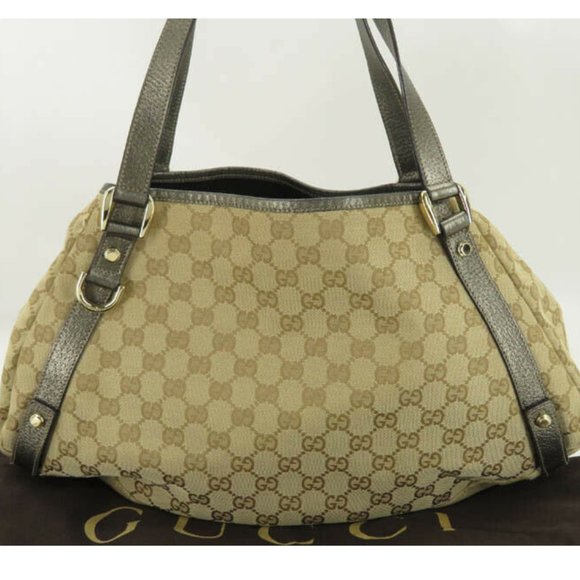 Gucci Handbags - GUCCI GG CANVAS LEATHER HAND BAG TOTE BAG EY566